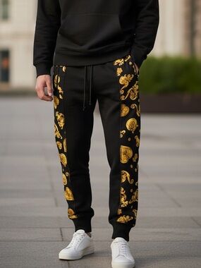 NWT $442VERSACE JEANS COUTURE pants  
Baroque Motif Print Sweatpants Black